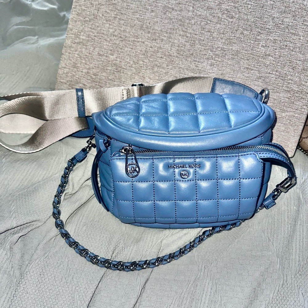 Michael Kors belt bag Bum bag MK Blue Quilted leather Bag Fanny packc crossbody - Picture 5 of 11